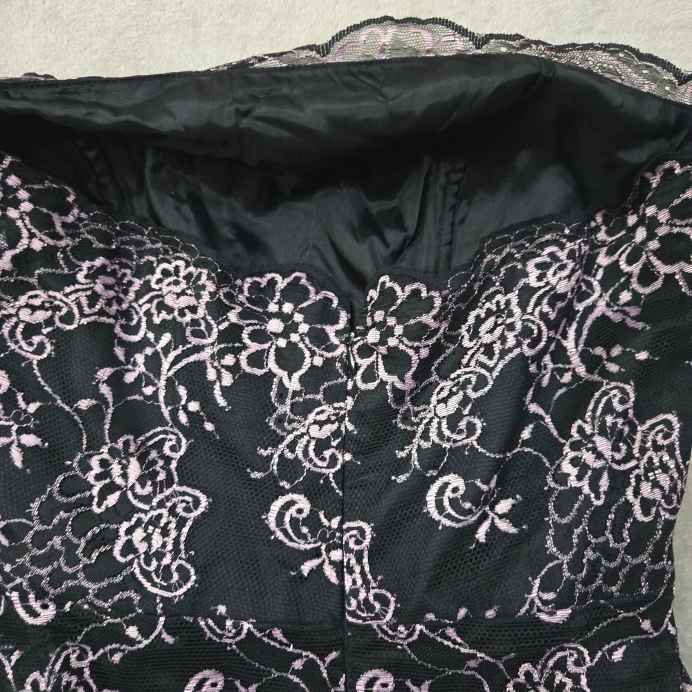 Dessy Collection‎ Black Pink Lace Strapless Prom Dress 10 Fairy Goth Y2K Sheer - Picture 9 of 13